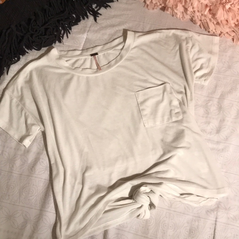 White Tee with pocket and tie in back